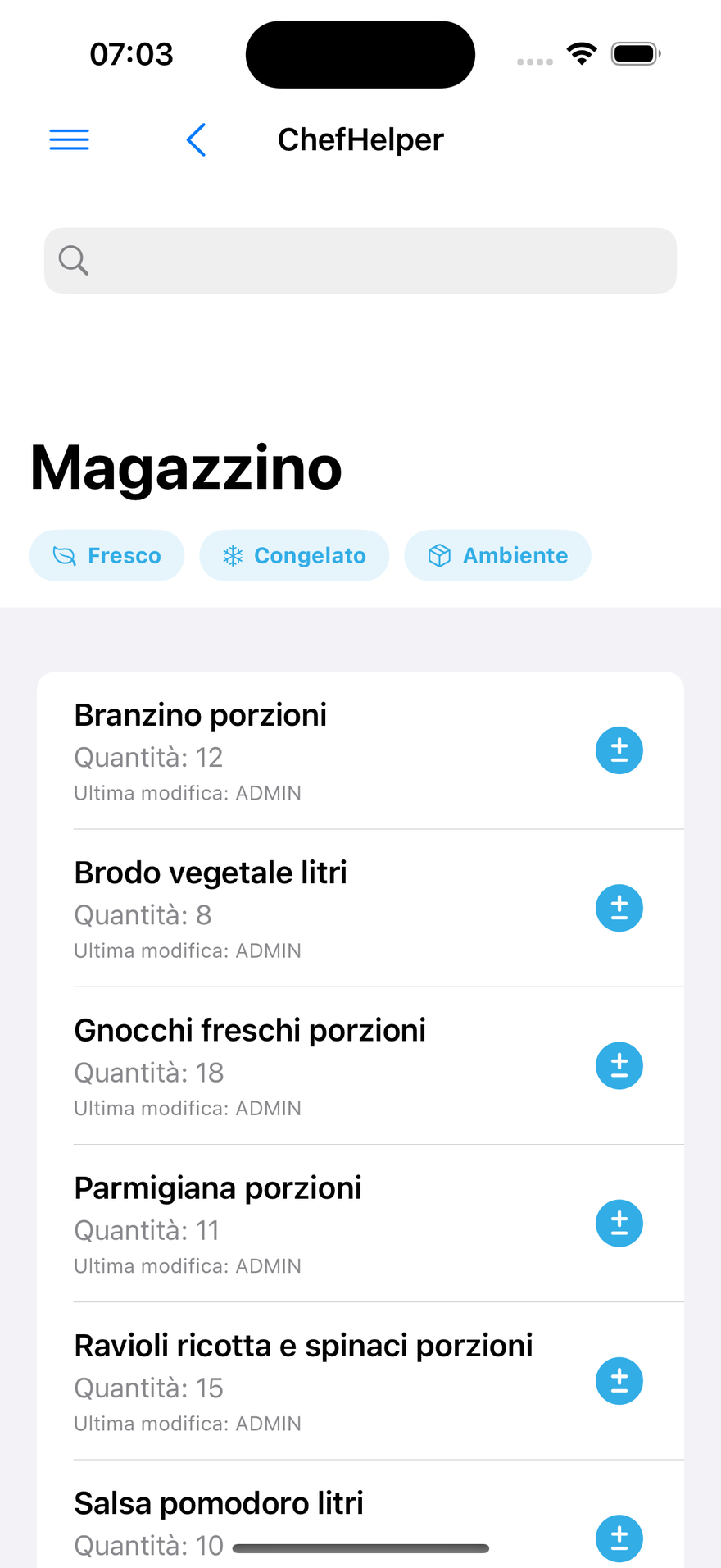 Magazzino su iPhone: prodotti con quantità e ultima modifica