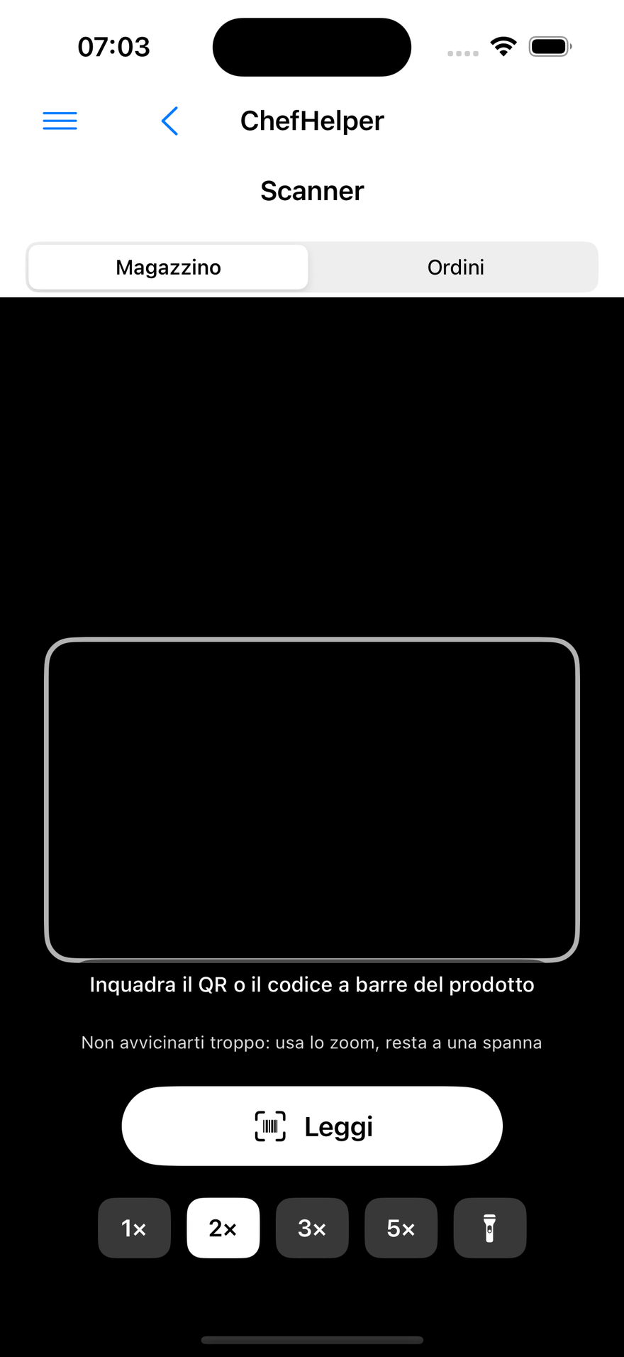 Scanner QR e codice a barre di ChefHelper